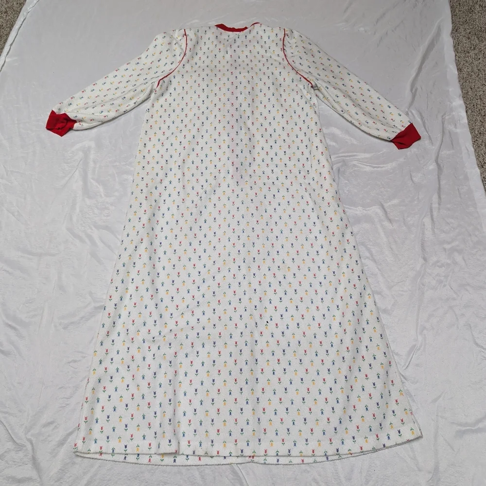 Fleece Vintage Long Sleeve Flower Floor Length Nightgown Cozy Warm Grannycore